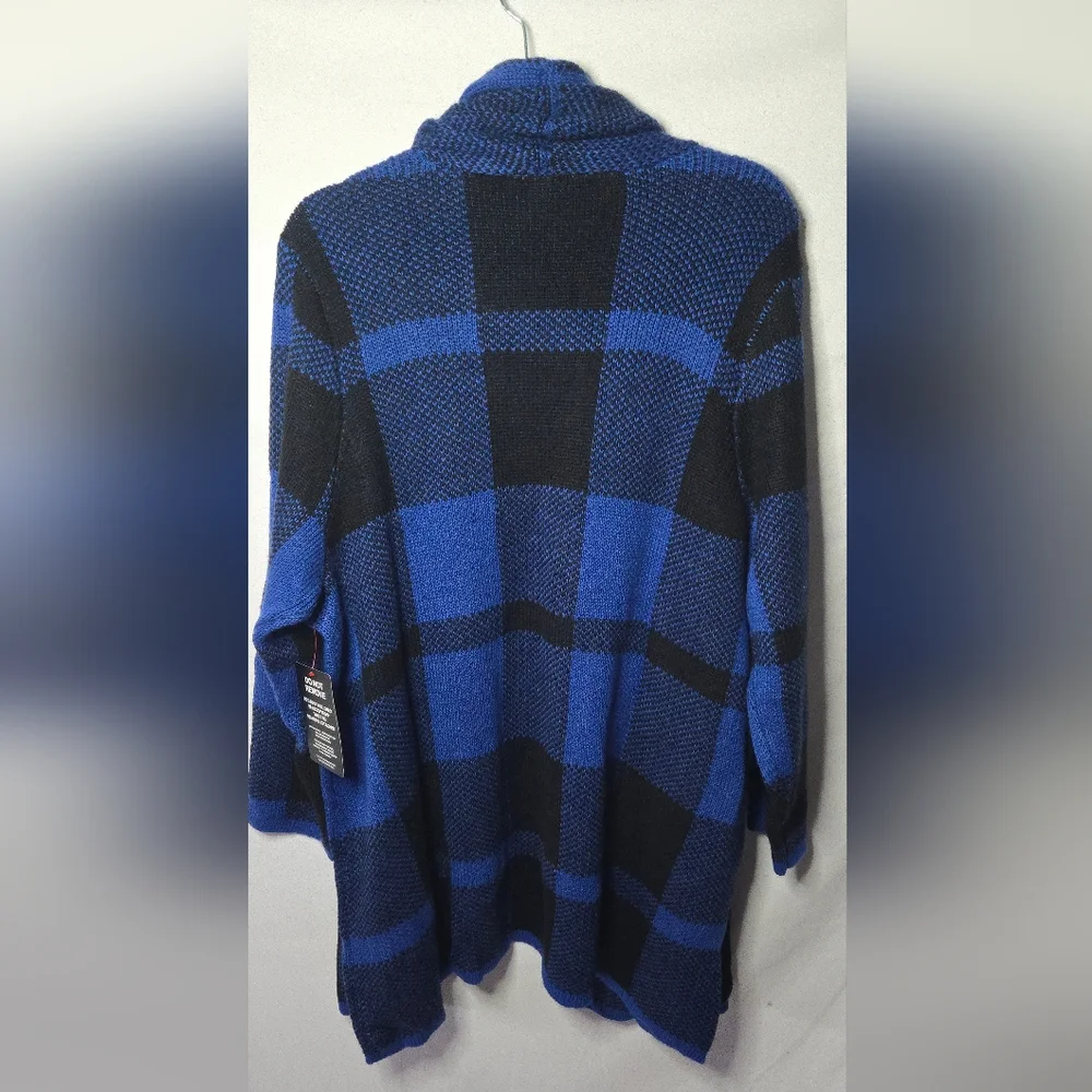 NWT Catherines Country Village Blue/Black Buffalo Plaid Sweater Cardigan 1X
